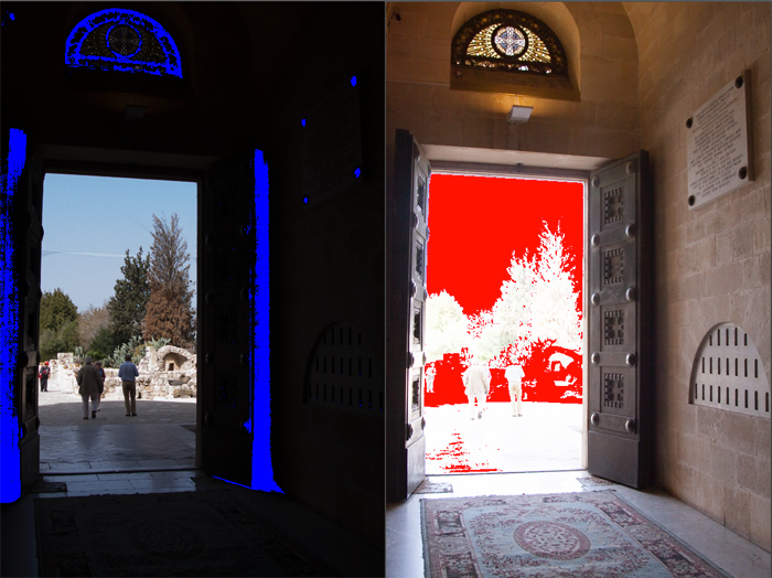 Warning marker for highlight and shadows in the Develop Module of Adobe Lightroom