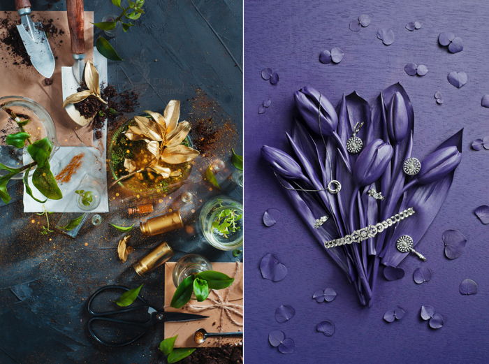 A still life photography diptych featuring complementary colors photography