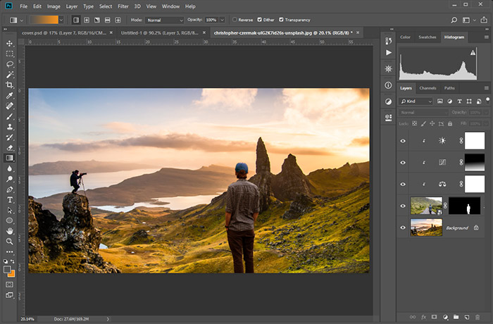 The lower body of the person is darkened to make it blend perfectly into the scene.