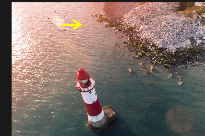 Screenshot of editing lens flare in a photo with Adobe Photoshop