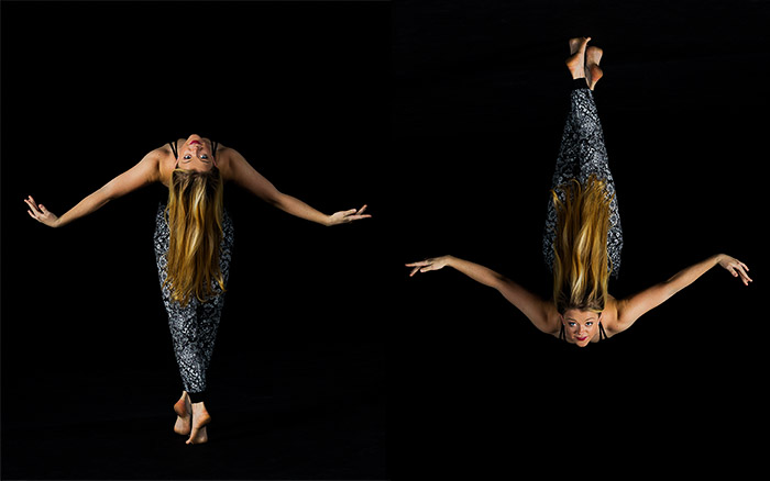 Diptych of a rotated spiral staircase