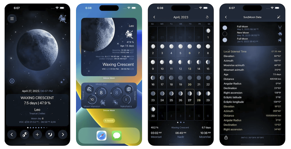Screenshot of one of the best milky way apps, Deluxe Moon Pro