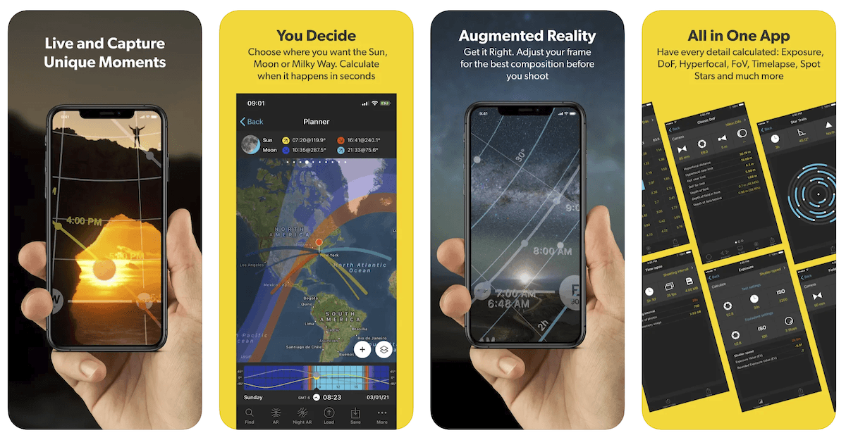 Screenshot of one of the best milky way apps, PhotoPills