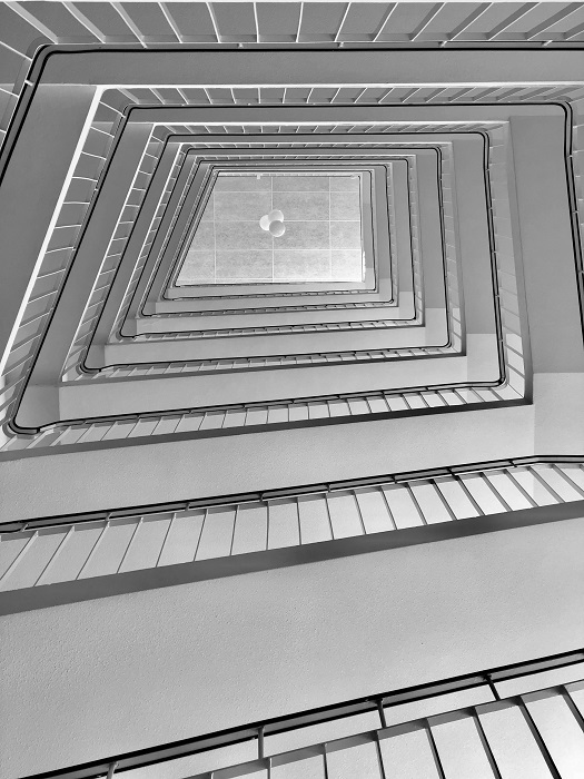 rectangular spiral staircase photographed