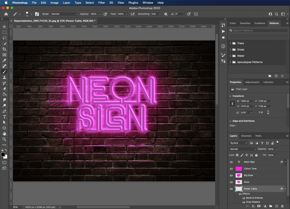 our neon sign final product saved in photoshop