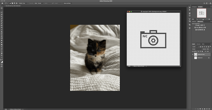 Opening photo and logo in Photoshop to add a watermark