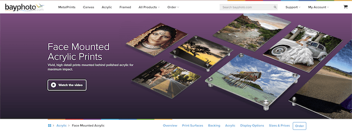 bayphoto Acrylic photo print service homepage