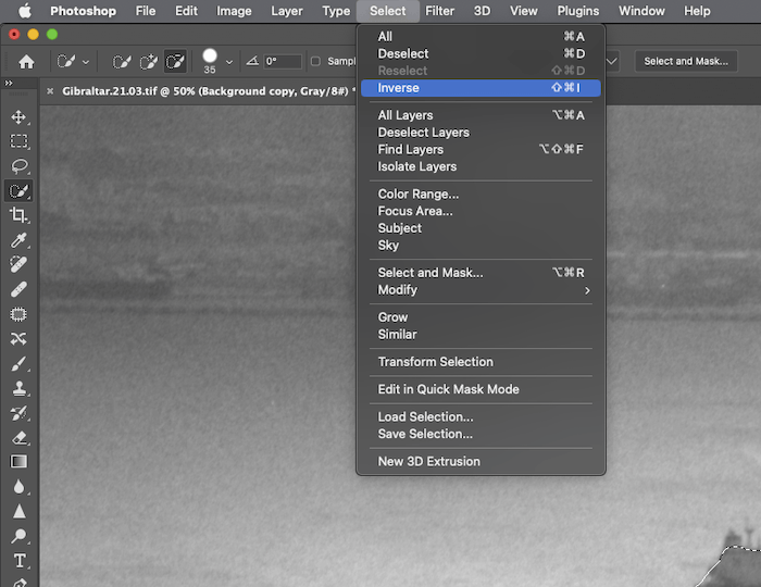 A selection menu of a photo editing software.