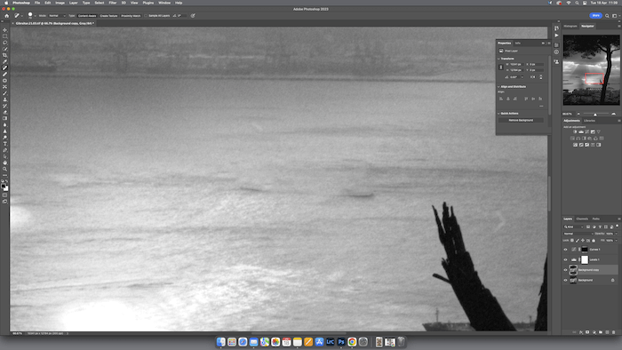 A photo editing software with a black and white photograph open.