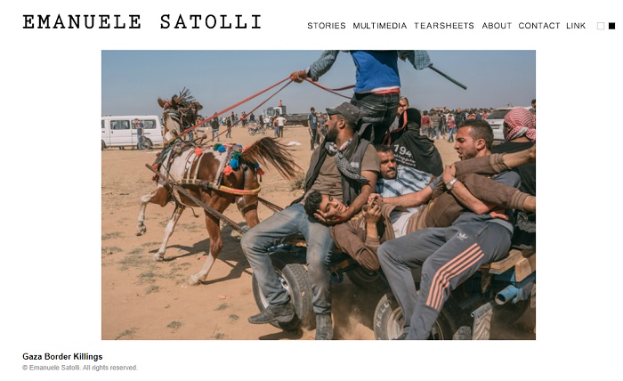 Screenshot of Emanuel Satolli photography website. Free Palestine