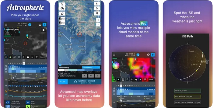 Screenshots of Astrospheric app