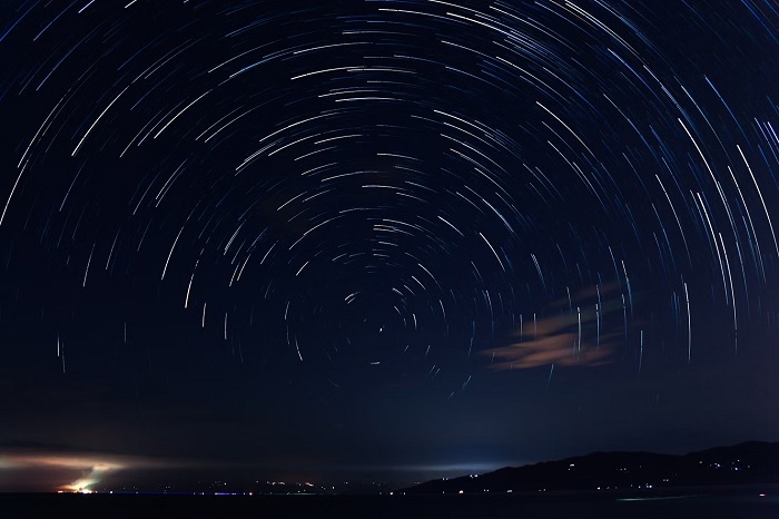 Long-exposure image of sky at night