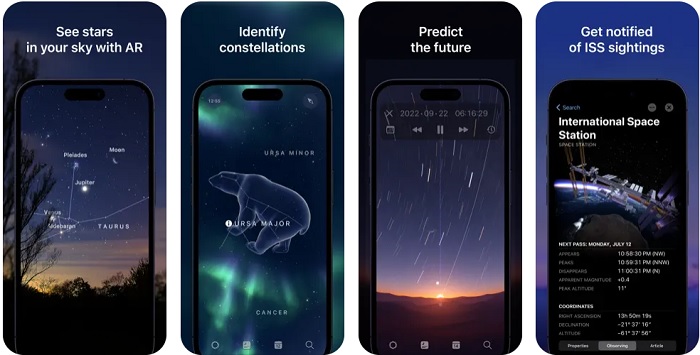 Screenshots of the Sky Guide app for iPhone