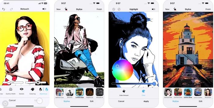 Screenshots of the Clip2Comic app